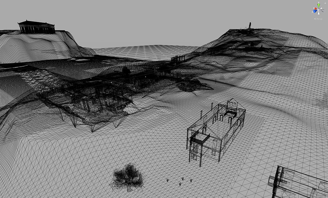 Wireframe representation of the game world