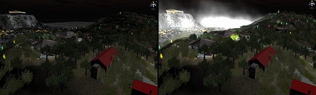 1st superimposed wireframe picture (without any after effects). 2nd final full-featured effects-rich representation.